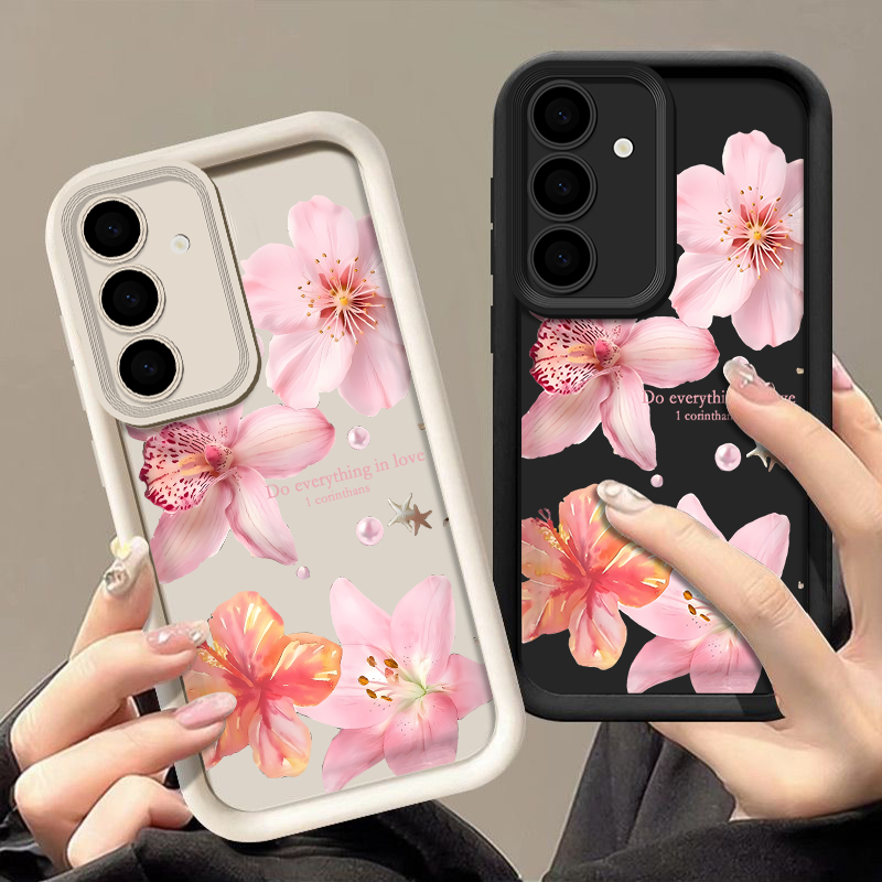Samsung Galaxy A55 - Cover Morbida con Fiori Rosa per